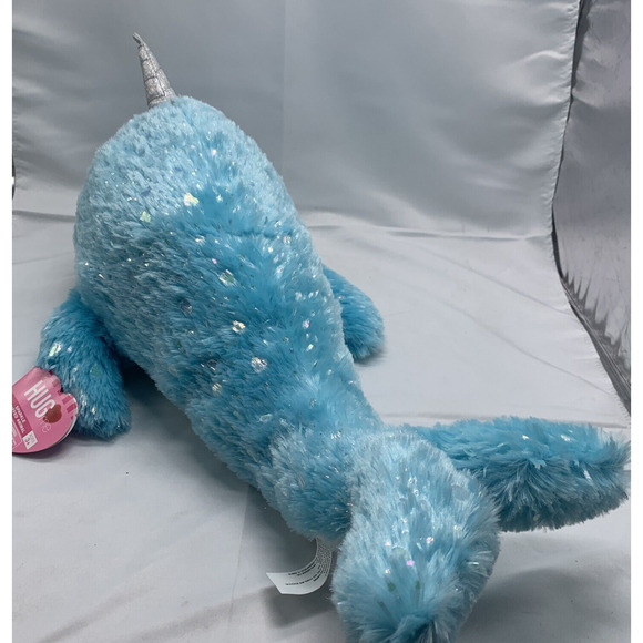 Unicorn Whale Narwhal Plush Stuffed Animal Toy Blue Hug Me Valentines 20" - Picture 4 of 14